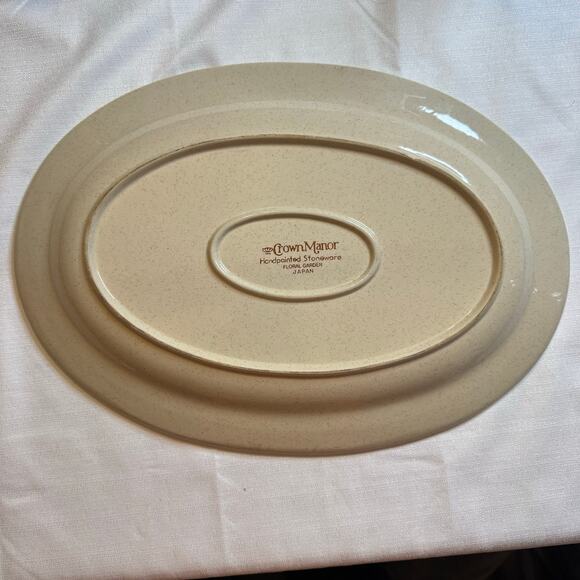 Vintage Crown Manor Floral Garden Serving Platter Stoneware Japan  11" x 16" EUC - Picture 2 of 6